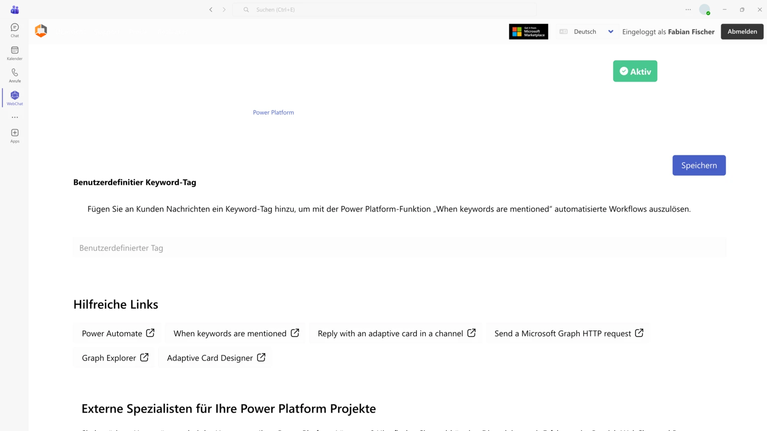 WebChat Tab PowerPlatform