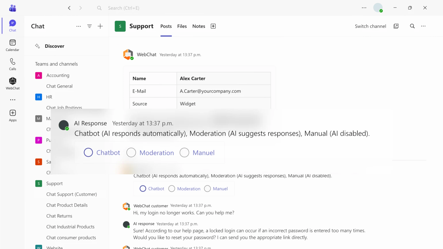 Opción de agente WebChat AdaptiveCard