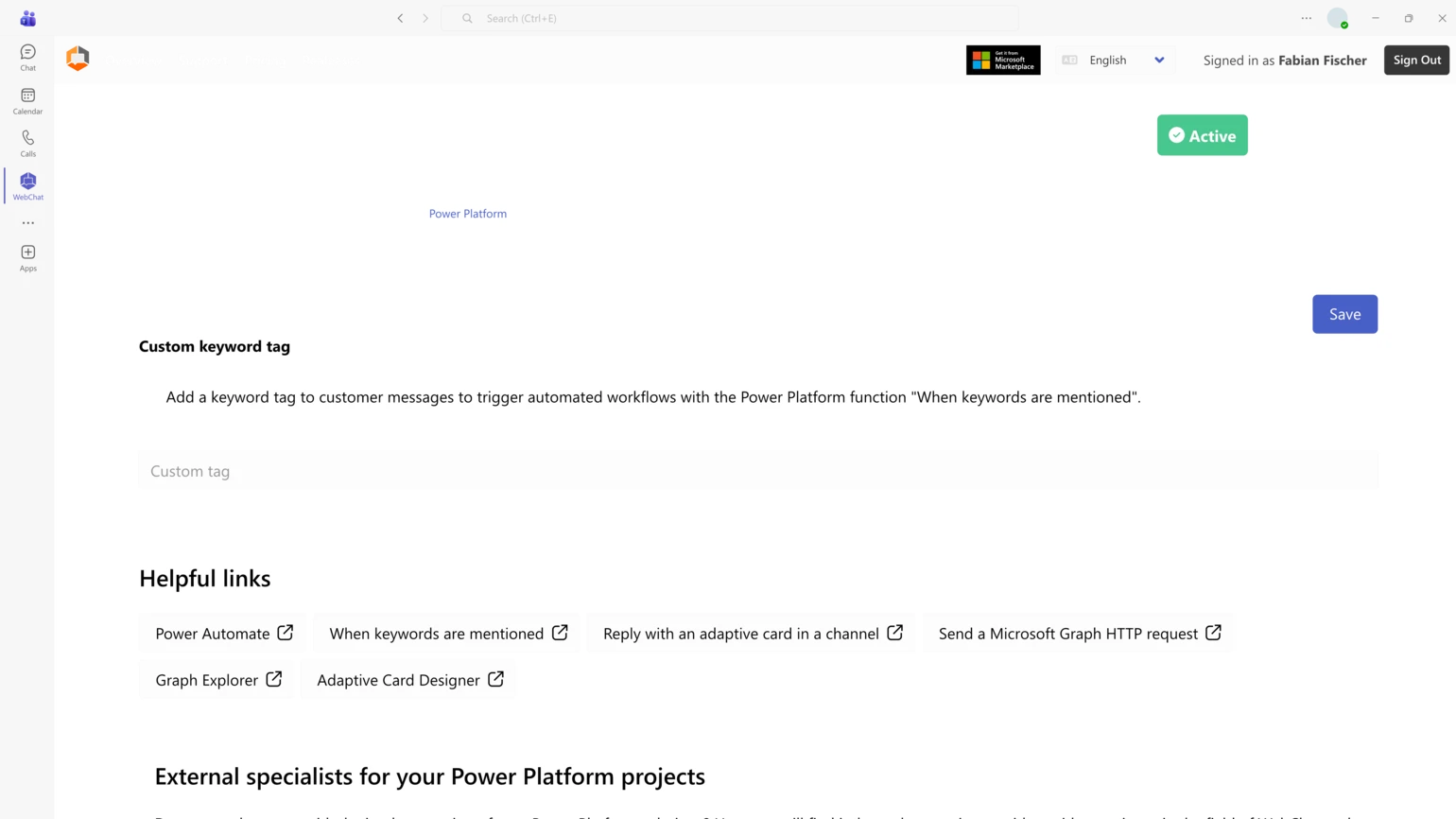WebChat Tab PowerPlatform